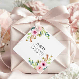 Elegant Pink Floral Wedding Thank You  Favour Tags