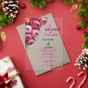 Elegant Pink Floral Wedding Welcome Sign Acrylic Invitations