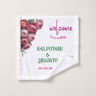 Elegant Pink Floral Wedding Welcome Sign Wash Cloth