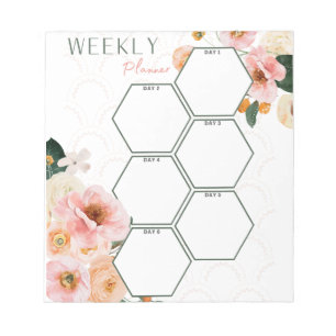 Elegant Pink Floral Weekly Planner Notepad