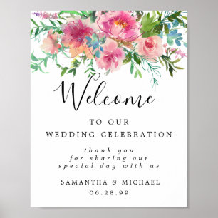 Elegant Pink Floral Welcome to Our Wedding Sign