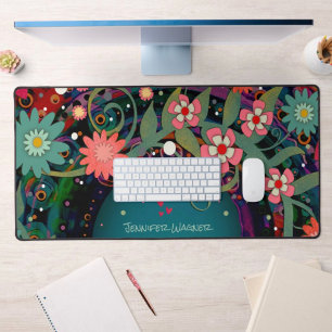 Elegant Pink Floral Whimsical Personalized  Desk Mat
