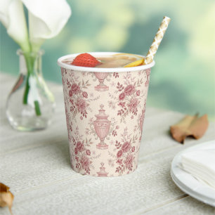 Elegant Pink Floral Whimsical Vases Paper Cups