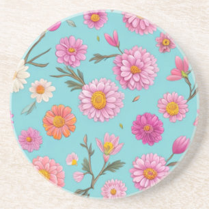Elegant pink floral white daisies pink flowers coaster