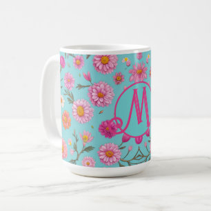 Elegant pink floral white daisies pink flowers coffee mug