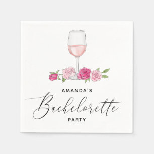 Elegant pink floral wine glass bachelorette party napkin