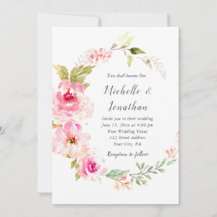Elegant Pink Floral Wreath Christian Wedding  Invitation