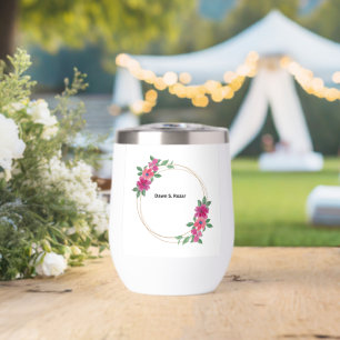 Elegant Pink Floral Wreath Custom Name Insulated W