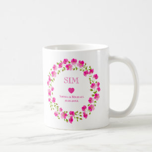 Elegant Pink Floral Wreath Monogram Wedding Favour Coffee Mug