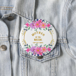 Elegant Pink Floral Wreath Mother of the Bride 10 Cm Round Badge