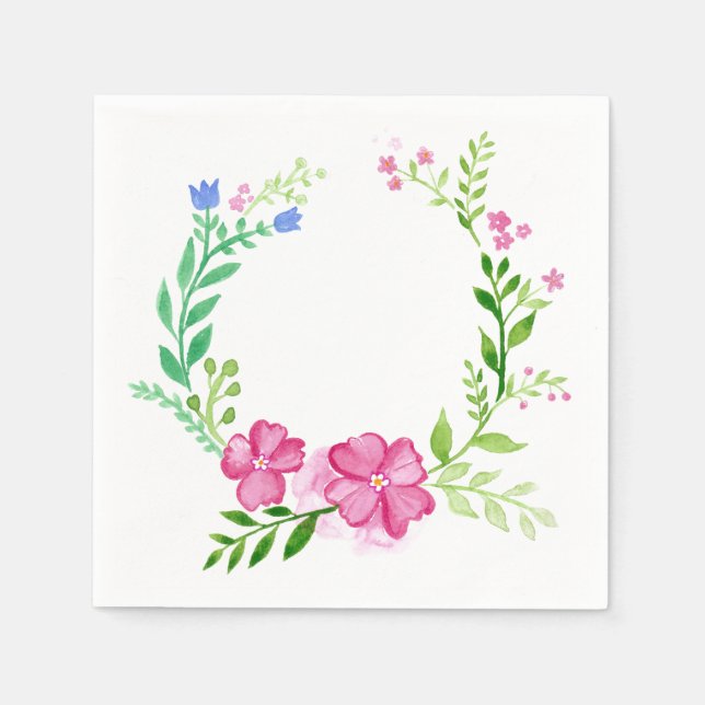 Elegant Pink Floral Wreath Paper Napkin (Front)