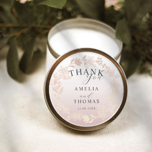 Elegant Pink Floral Wreath Wedding Favour Classic Round Sticker