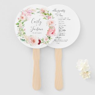 Elegant Pink Floral Wreath Wedding Hand Fans