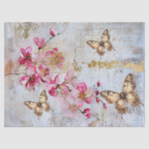 Elegant Pink Florals Butterflies Vintage Decoupage Tissue Paper