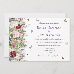 Elegant Pink Florals & Butterflies Wedding Invitation