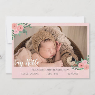 Elegant Pink Florals Photo Birth Announcement