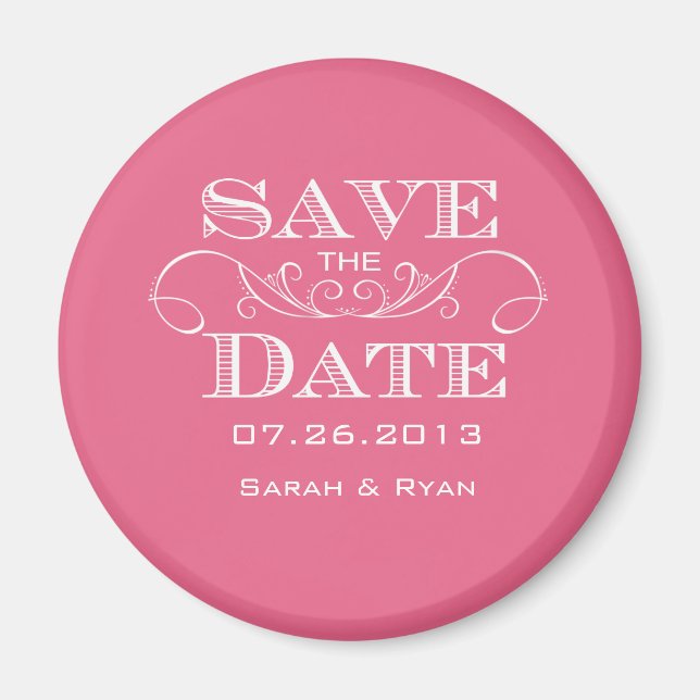 Elegant Pink Flourish Save the Date Magnet (Front)