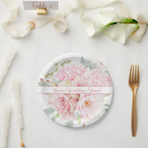 Elegant Pink Flower Bouquet Special Event Paper Plate
