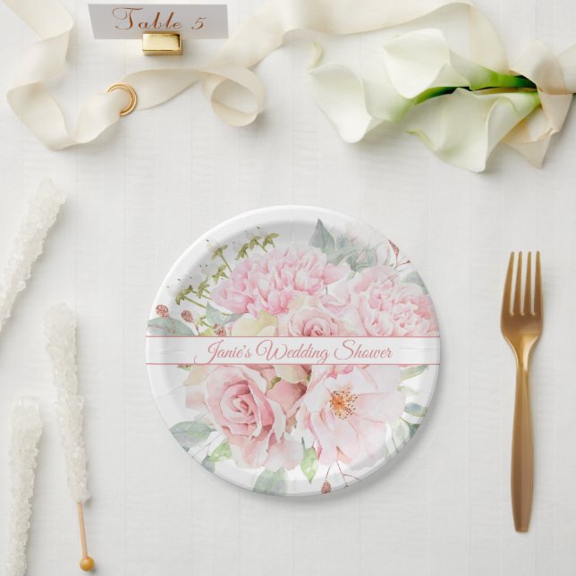 Elegant Pink Flower Bouquet Special Event  Paper Plate (Wedding)