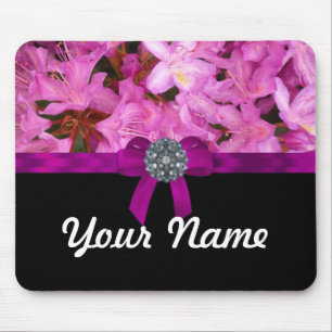 Elegant pink flower & bow mouse mat