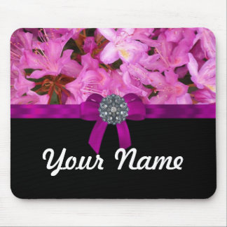 Elegant pink flower & bow mouse mat