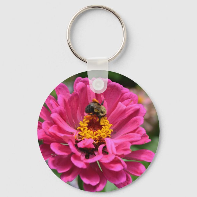 Elegant pink flower cute bee key ring (Front)