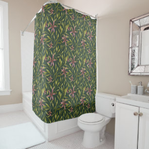 Elegant Pink Flower Pattern on Dark Background Shower Curtain