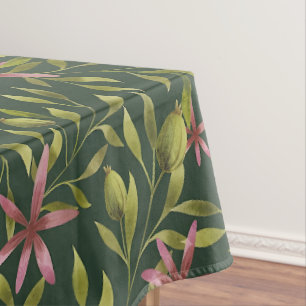 Elegant Pink Flower Pattern on Dark Background Tablecloth