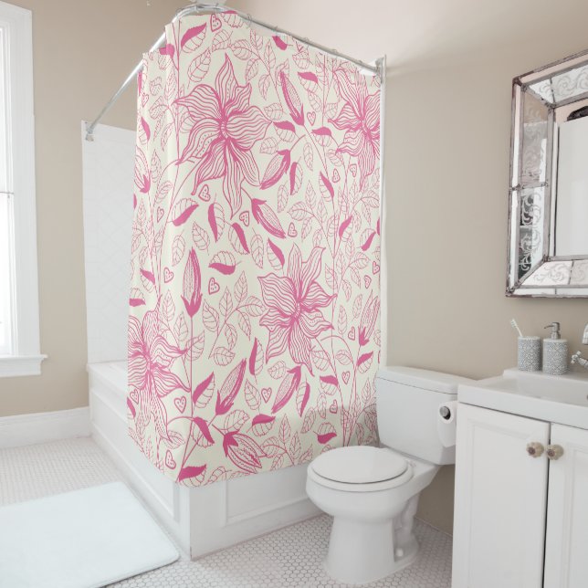 Elegant pink Flower Pattern Shower Curtain (In Situ)