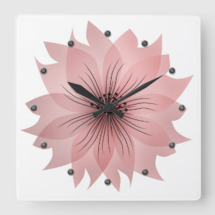 Elegant pink flower square wall clock