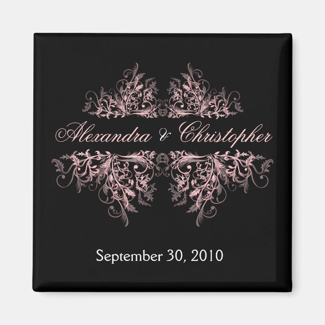 Elegant Pink Flower Swirls Save The Date Wedding 2 Magnet (Front)
