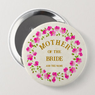 Elegant Pink Flower Wreath Mother of The Bride 10 Cm Round Badge
