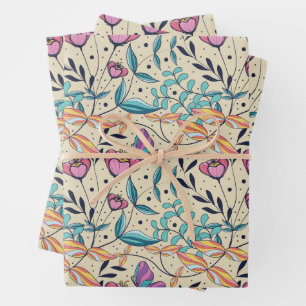 Elegant Pink Flowers and Butterflies Nature  Wrapping Paper Sheet