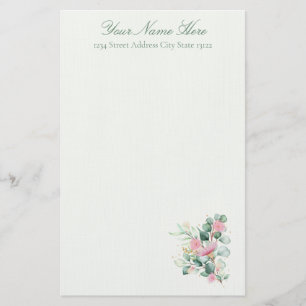 Elegant Pink Flowers and Eucalyptus  Stationery