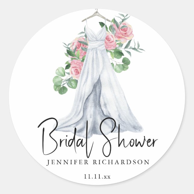 Elegant pink flowers and greenery - bridal shower  classic round sticker (Front)