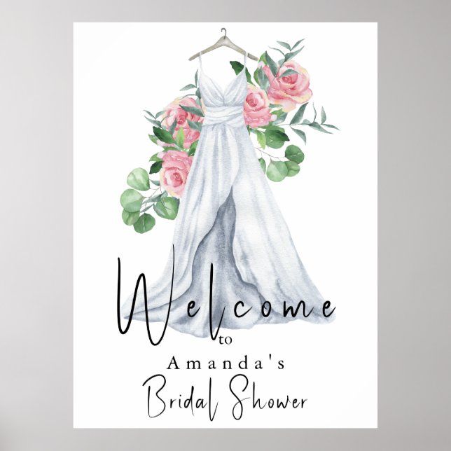Elegant Pink Flowers and Greenery Bridal Shower Poster (Front)
