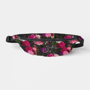 Elegant pink flowers black monogram bum bags