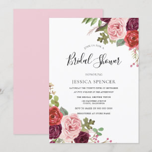 Elegant Pink Flowers Bridal Shower Invite