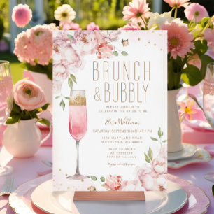 Elegant Pink Flowers Brunch & Bubbly Bridal Shower Invitation