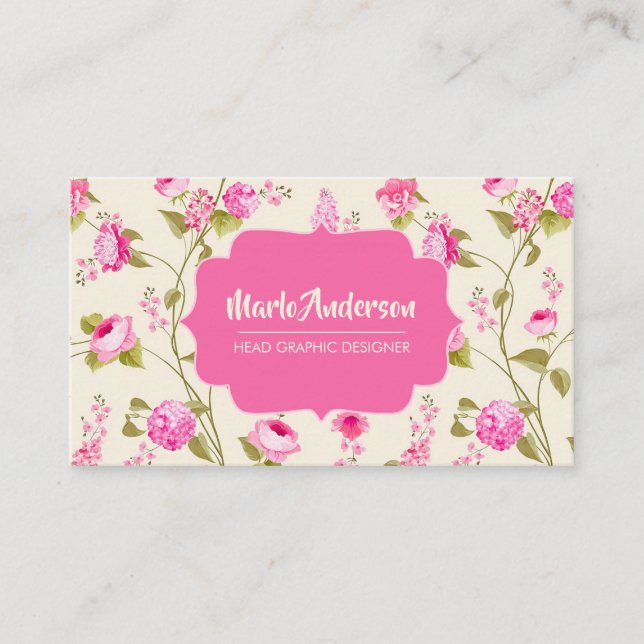Elegant Pink Flowers Business Card (Front)