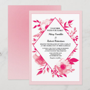 Elegant Pink Flowers Diamond Wedding Invitation