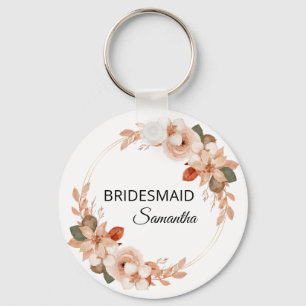 Elegant Pink Flowers Floral Custom name Bridesmaid Key Ring