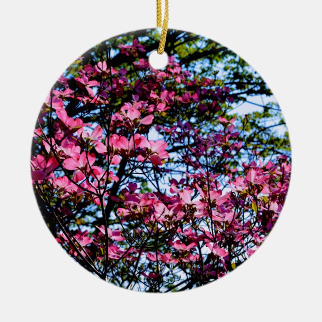Elegant pink flowers florals blooming Dogwood tree Ceramic Tree Decoration (Front)