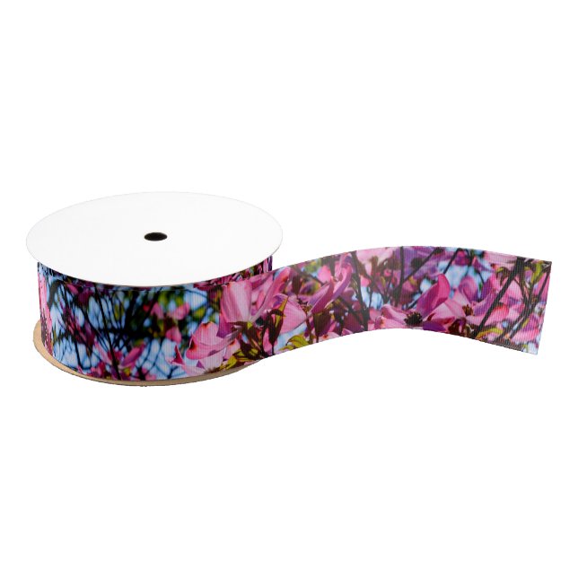 Elegant pink flowers florals blooming Dogwood tree Grosgrain Ribbon (Spool)