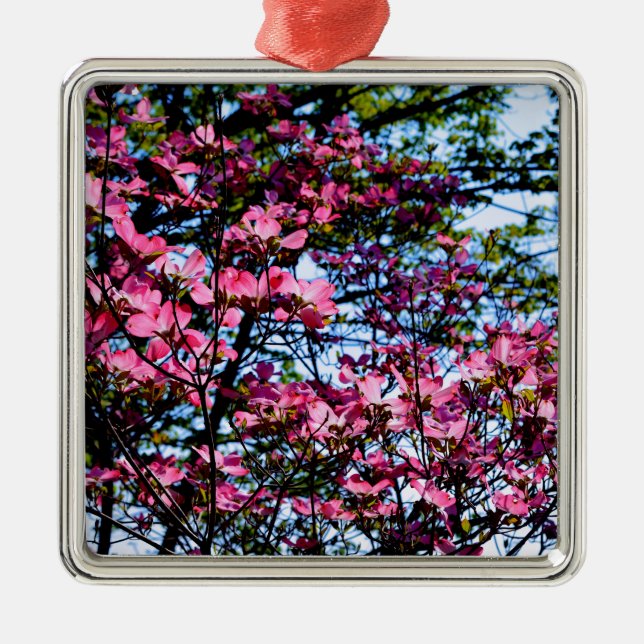 Elegant pink flowers florals blooming Dogwood tree Metal Tree Decoration (Front)