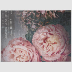 Elegant Pink Flowers French Ephemera Decoupage Tissue Paper