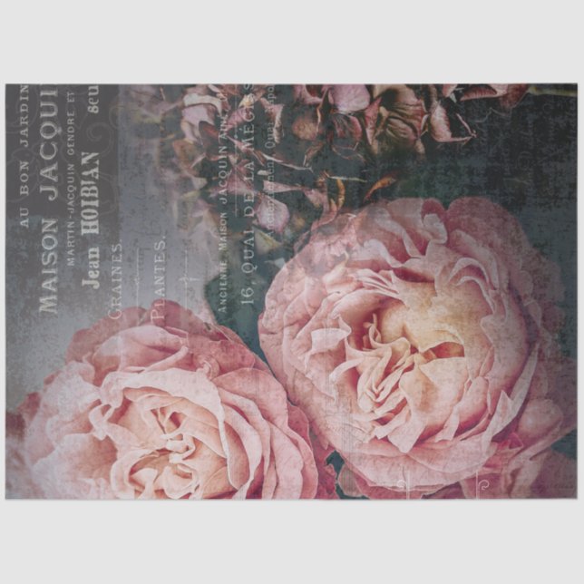 Elegant Pink Flowers French Ephemera Decoupage Tissue Paper (Front)