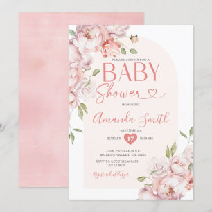 Elegant Pink Flowers Girl Baby Shower Greenery  Invitation