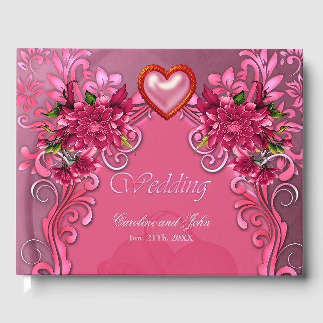 Elegant pink flowers guest book (Front)
