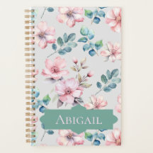 Elegant Pink Flowers Light Grey Planner